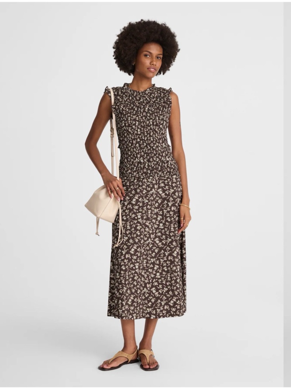 Madewell Sleeveless Brown Floral Midi Dress